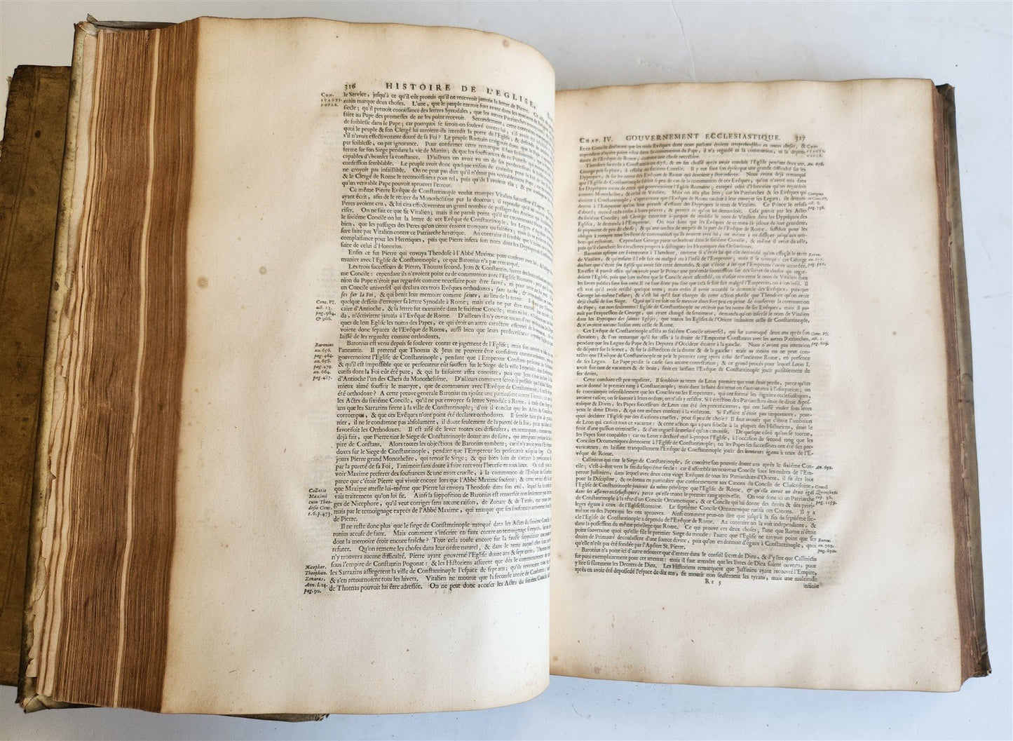 1699 HISTORY of CHURCH 2 VELLUM MASSIVE FOLIOS antique Historie De L'Eglise