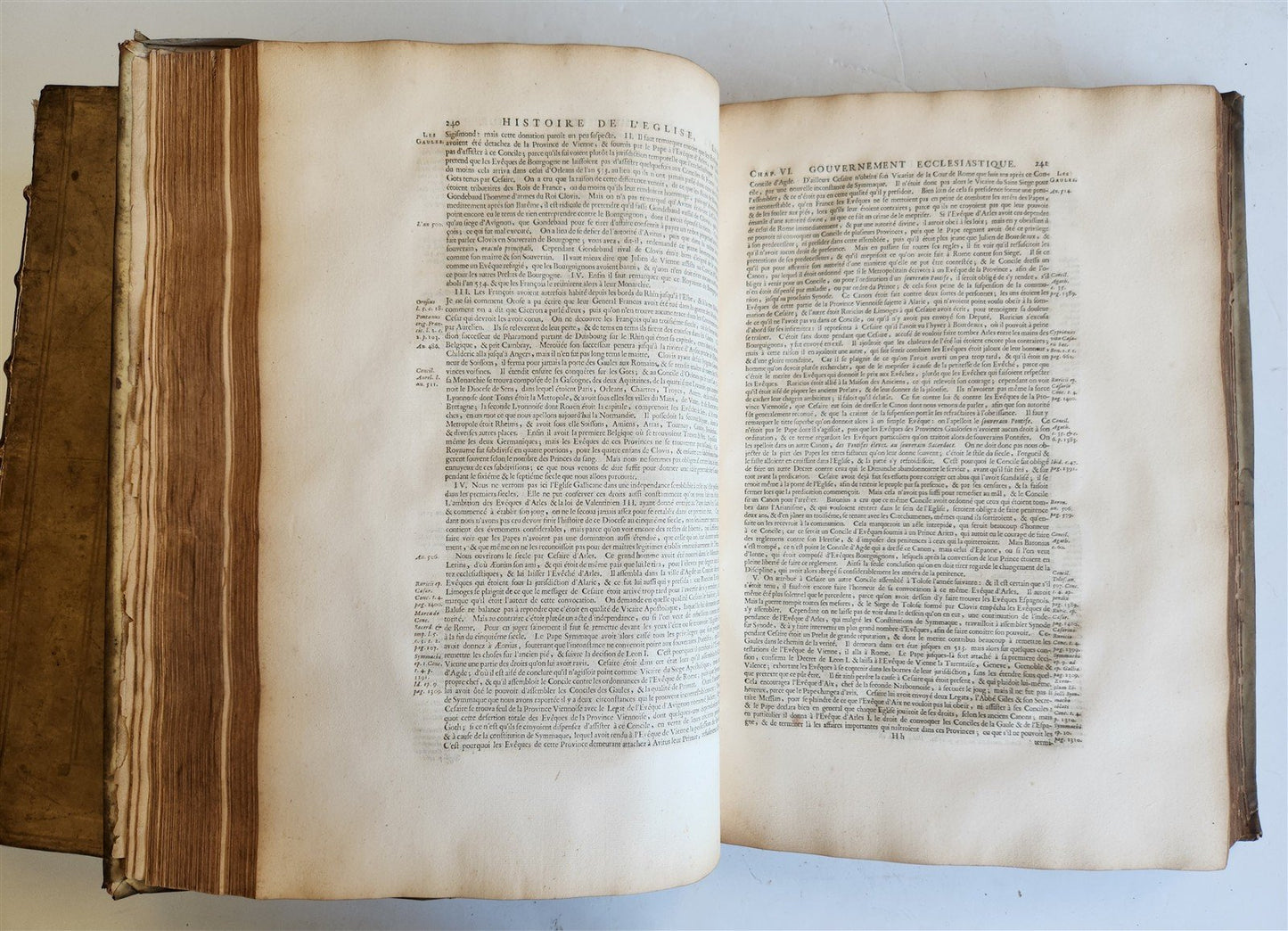 1699 HISTORY of CHURCH 2 VELLUM MASSIVE FOLIOS antique Historie De L'Eglise