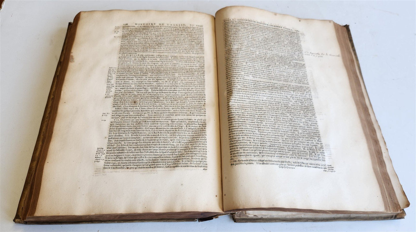 1699 HISTORY of CHURCH 2 VELLUM MASSIVE FOLIOS antique Historie De L'Eglise
