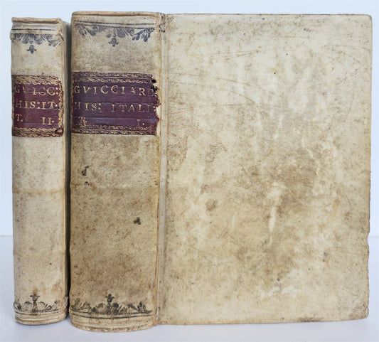 1564-1590 DEL' HISTORIA D'ITALIA by Francesco Guicciardini antique 2 vellum VOLS