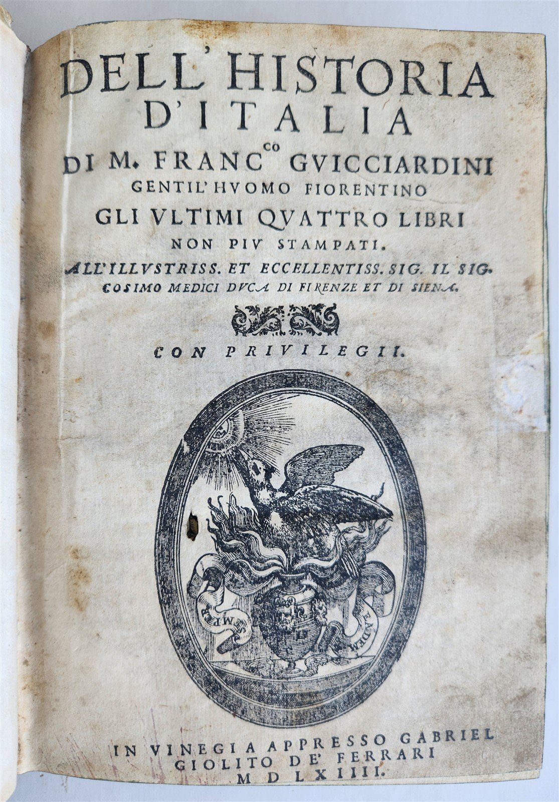 1564-1590 DEL' HISTORIA D'ITALIA by Francesco Guicciardini antique 2 vellum VOLS