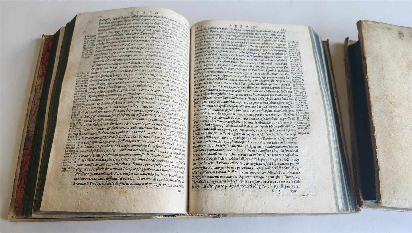 1564-1590 DEL' HISTORIA D'ITALIA by Francesco Guicciardini antique 2 vellum VOLS