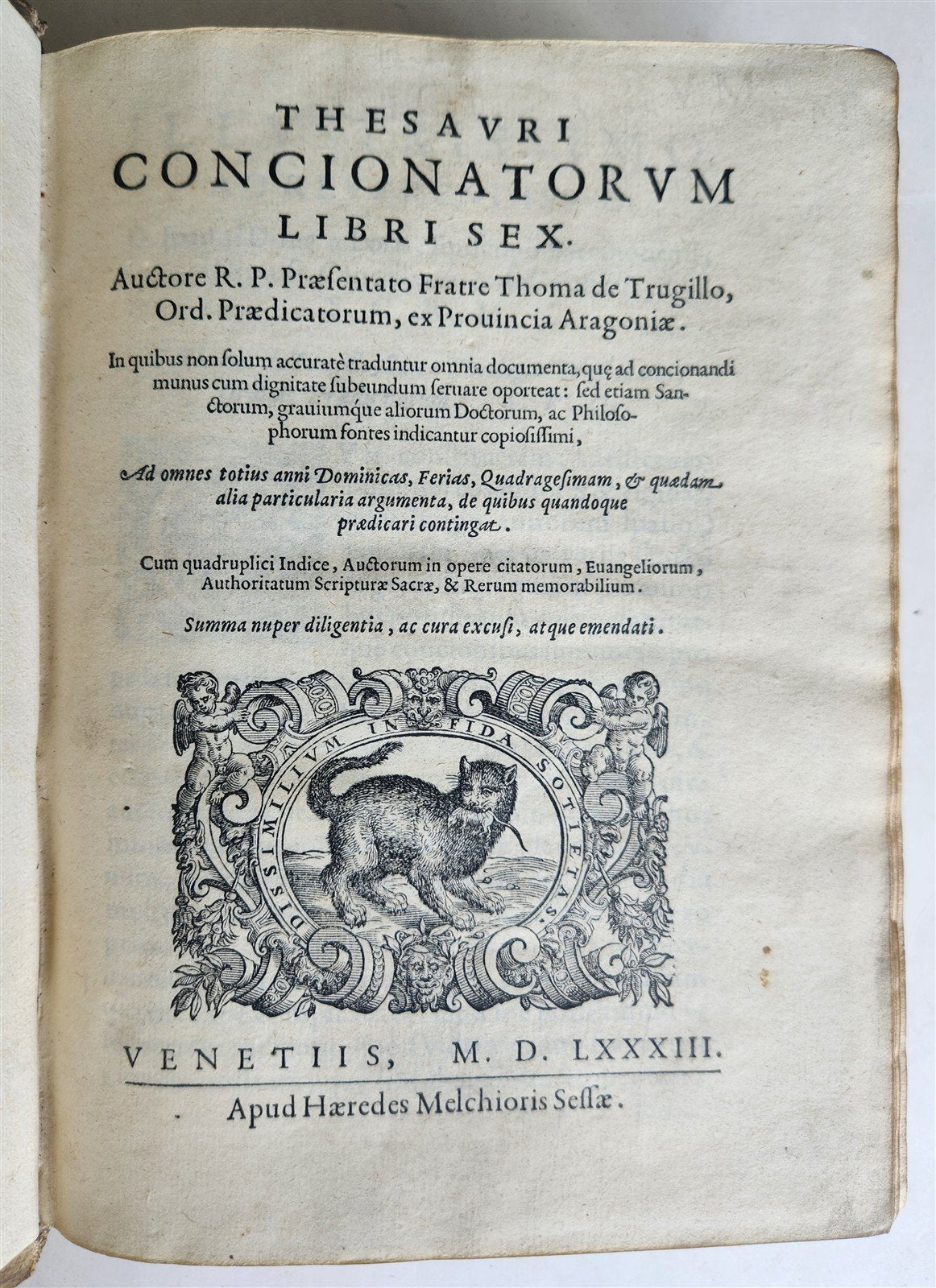 1583 THESAURI CONCIONATORUM by T. Trujillo antique BLIND TOOLED PIGSKIN BINDING