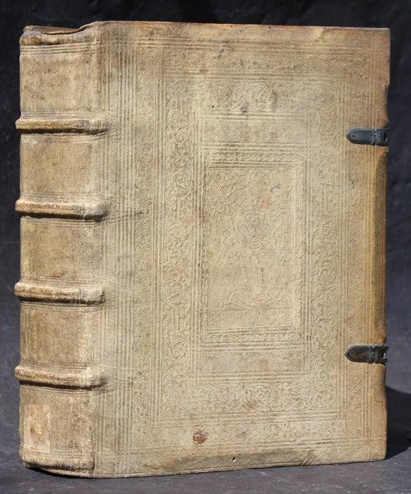 1583 THESAURI CONCIONATORUM by T. Trujillo antique BLIND TOOLED PIGSKIN BINDING