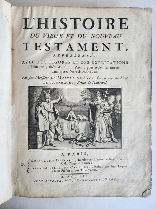 1752 PICTURE BIBLE antique History of Old & New Testaments ILLUSTRATED in French