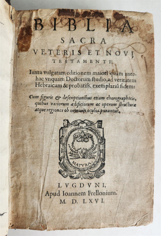 1566 BIBLE in LATIN ILLUSTRATED w/ FOLDING MAPS antique BIBLIA SACRA