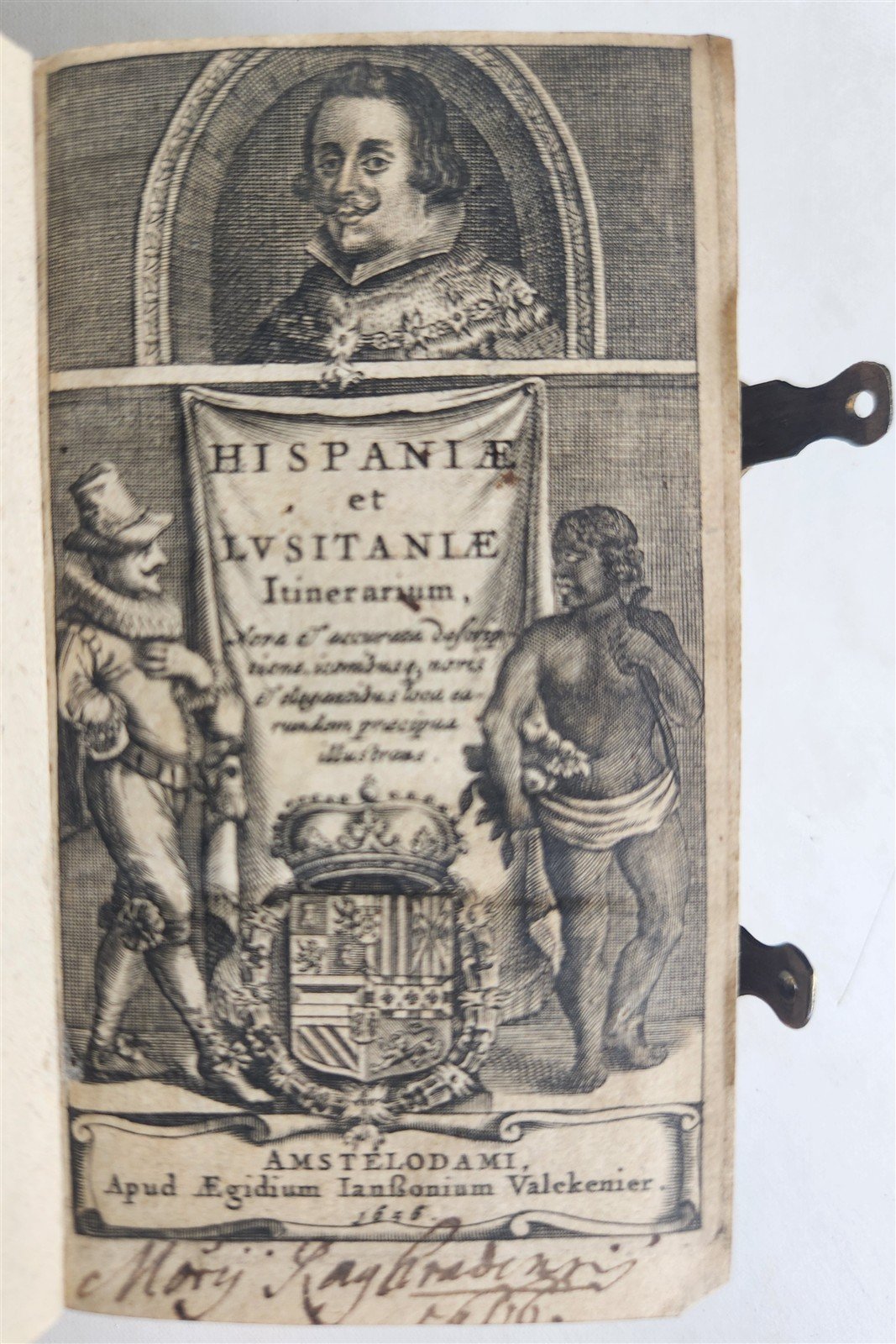 1656 HISPANIAE et LUSITANIAE antique ILLUSTRATED w/ MAPS vellum binding w/clasps