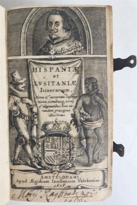 1656 HISPANIAE et LUSITANIAE antique ILLUSTRATED w/ MAPS vellum binding w/clasps
