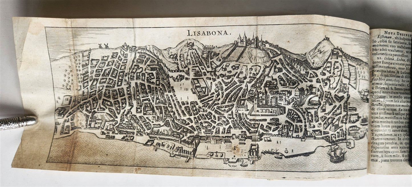 1656 HISPANIAE et LUSITANIAE antique ILLUSTRATED w/ MAPS vellum binding w/clasps