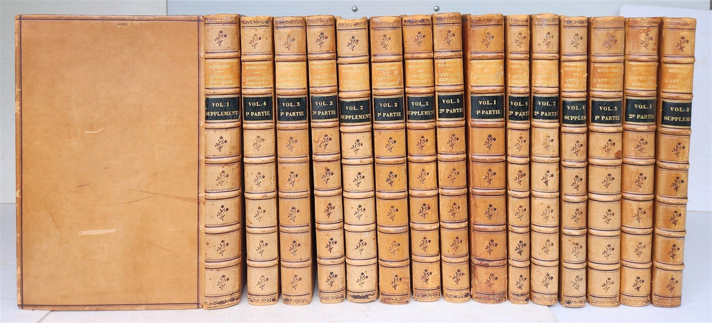1719-24 MONTFAUCON ILLUSTRATED MONUMENTAL WORK on CLASSICAL ARCHEOLOGY 15 VOLS