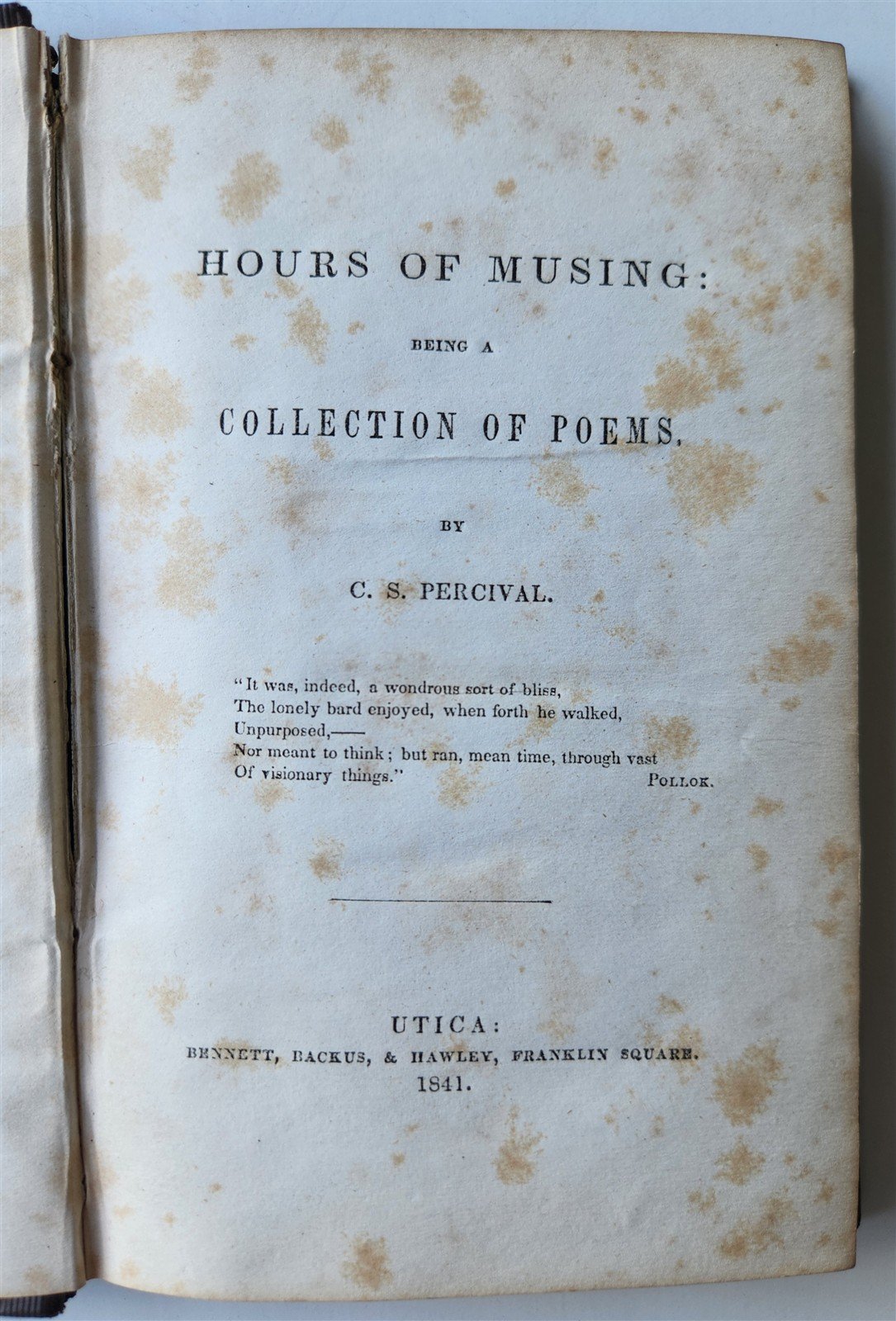 1841 POETRY by by C.S. PERCIVAL antique HOURS OF MUSING COLLECTION OF POEMS