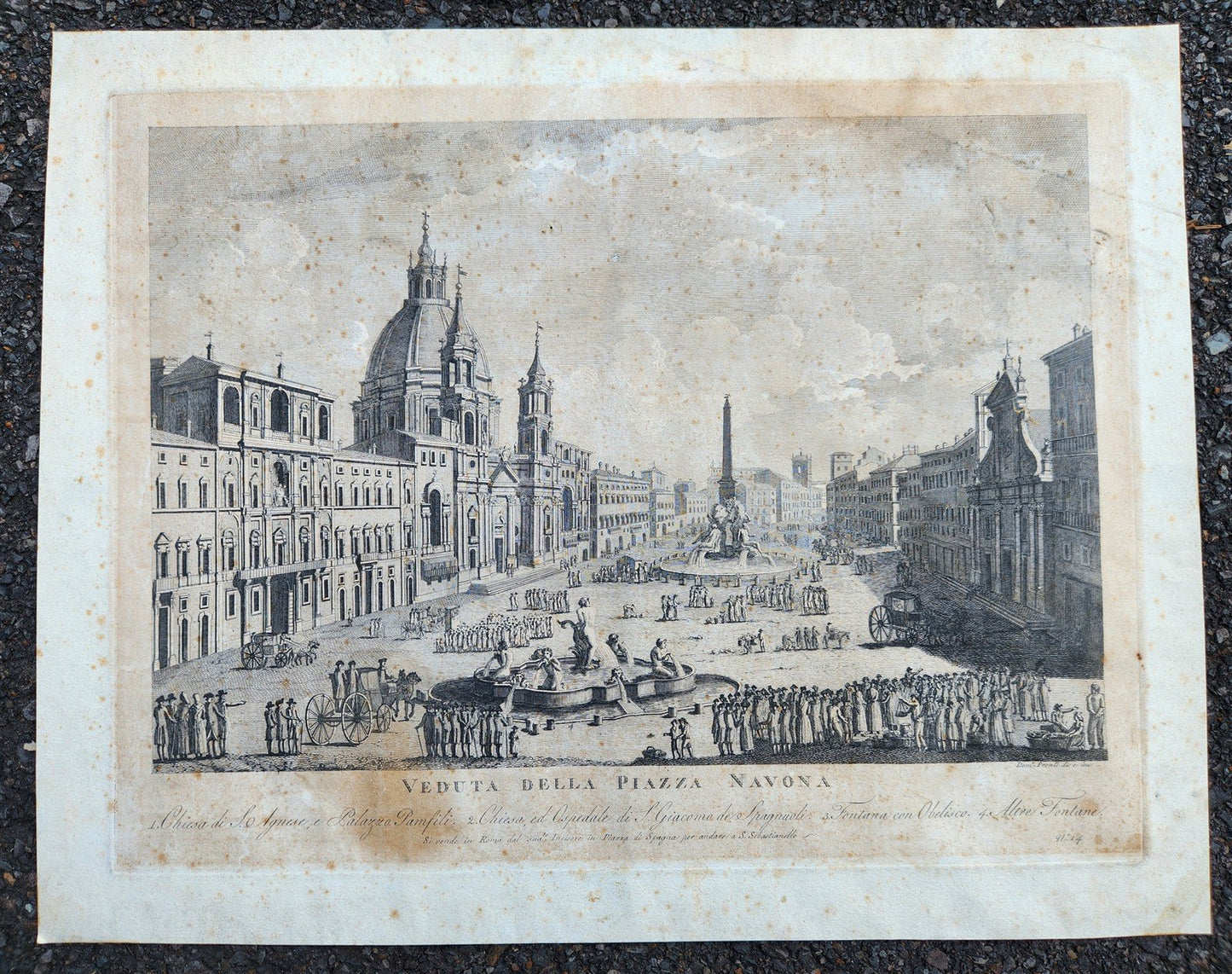1795 DOMENICO PRONTI ENGRAVING VEDUTA DELLA PIAZZA NAVONA ORIGINAL antique