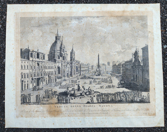 1795 DOMENICO PRONTI ENGRAVING VEDUTA DELLA PIAZZA NAVONA ORIGINAL antique