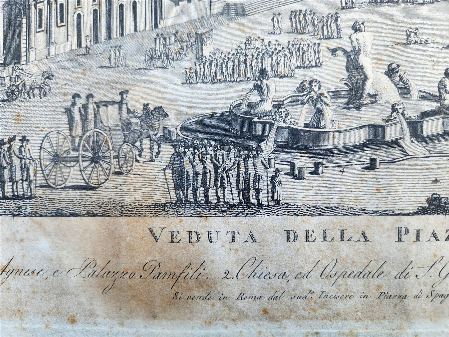 1795 DOMENICO PRONTI ENGRAVING VEDUTA DELLA PIAZZA NAVONA ORIGINAL antique