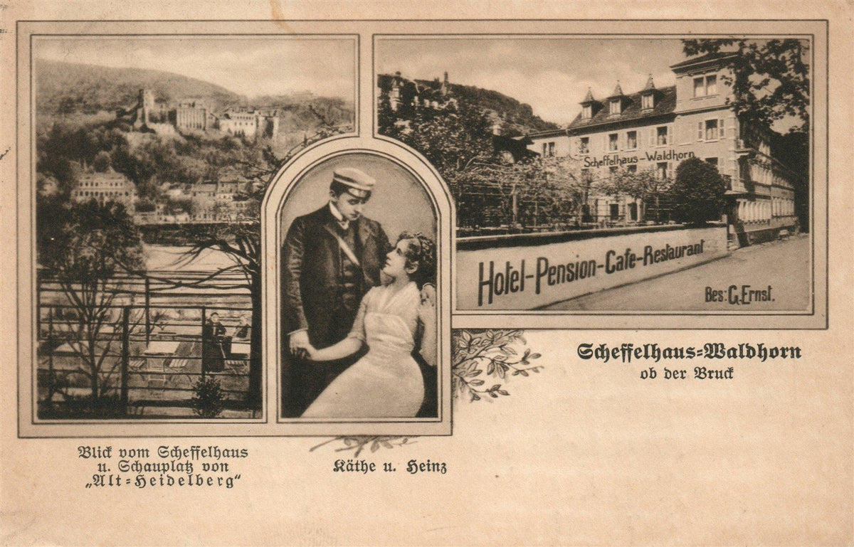 GERMANY HEIDELBERG HOTEL PENSION CAFE ANTIQUE POSTCARD