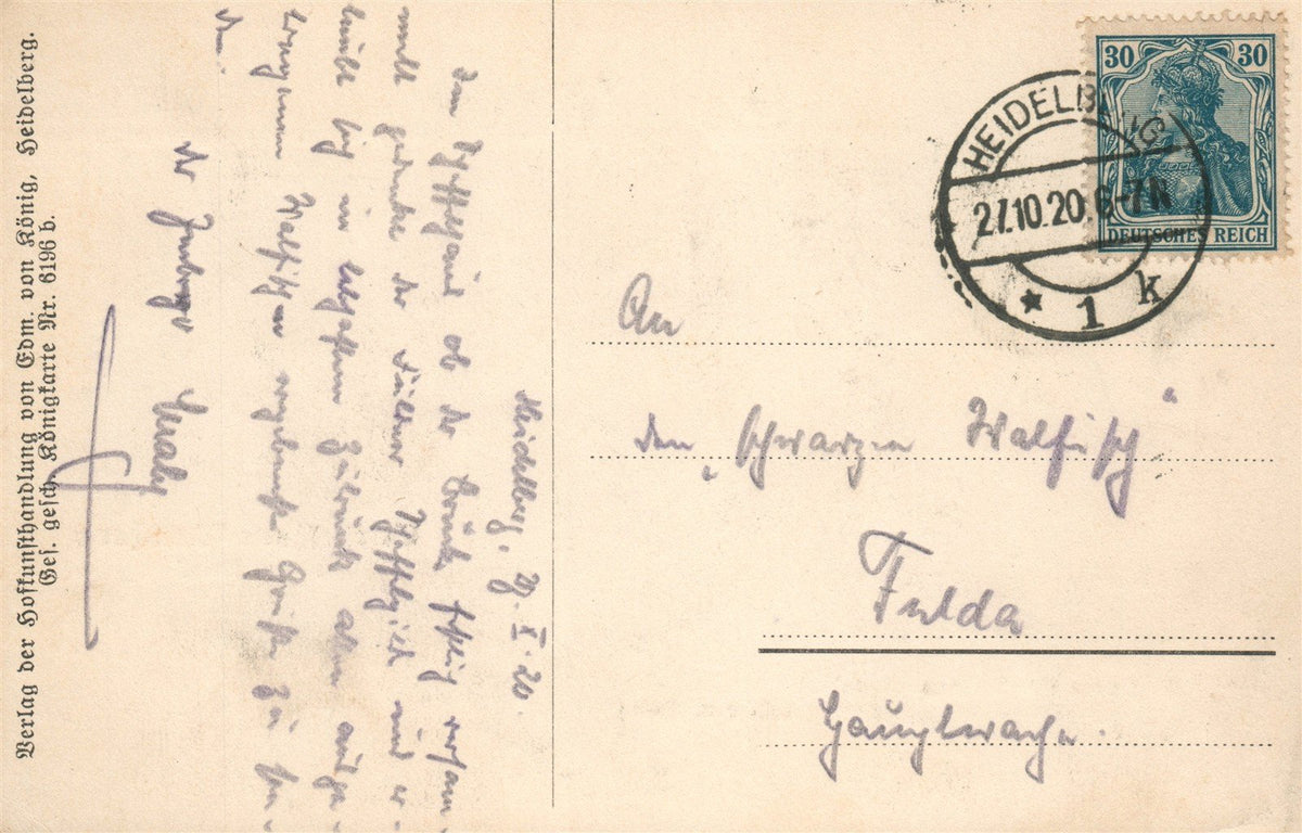 GERMANY HEIDELBERG HOTEL PENSION CAFE ANTIQUE POSTCARD