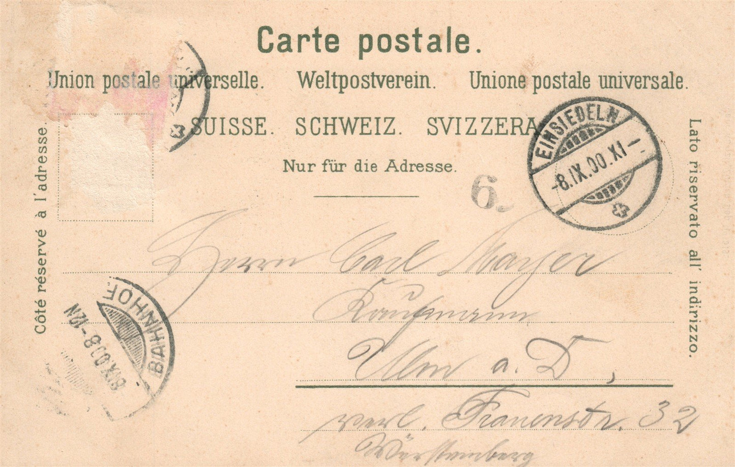 GERMANY EINSIEDELN ANTIQUE POSTCARD