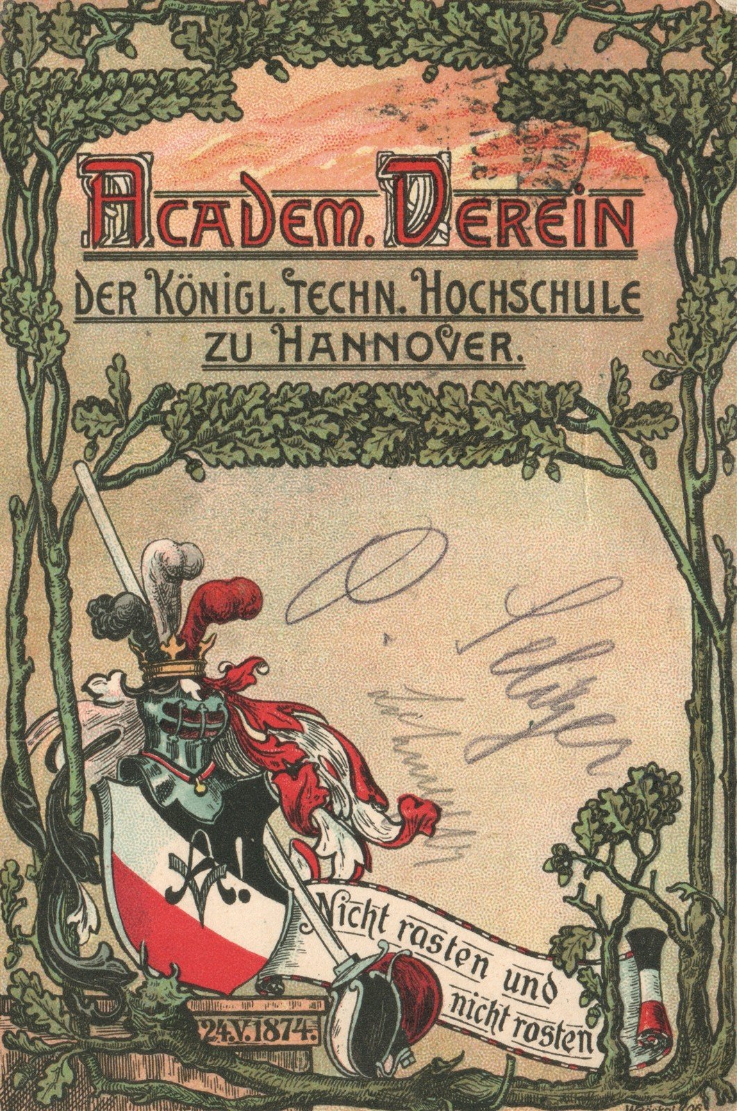 GERMANY HANNOVER ACADEMIC ASSOCIATION of TECHNICAL UNIVERSITY ANTIQUE POSTCARD