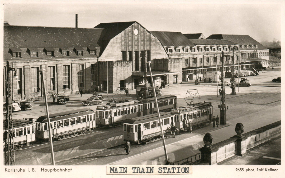 GERMANY KARLSRUHE TRAIN RAILROAD STATION VINTAGE REAL PHOTO POSTCARD RPPC