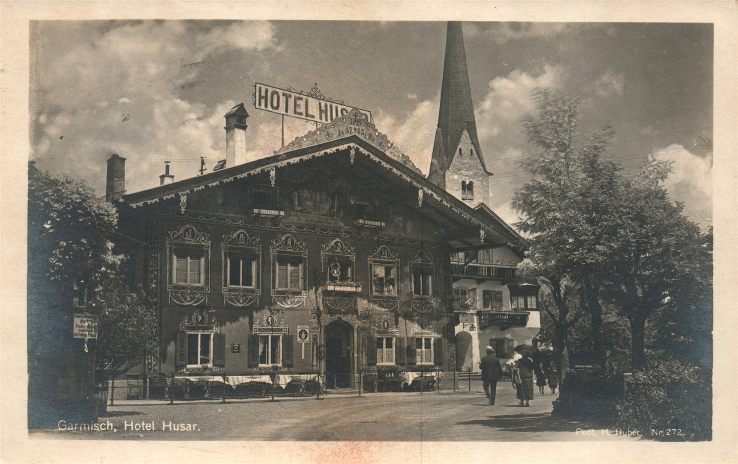 GERMANY GARMISCH HOTEL HUSAR ANTIQUE POSTCARD