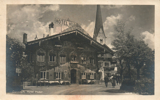 GERMANY GARMISCH HOTEL HUSAR ANTIQUE POSTCARD