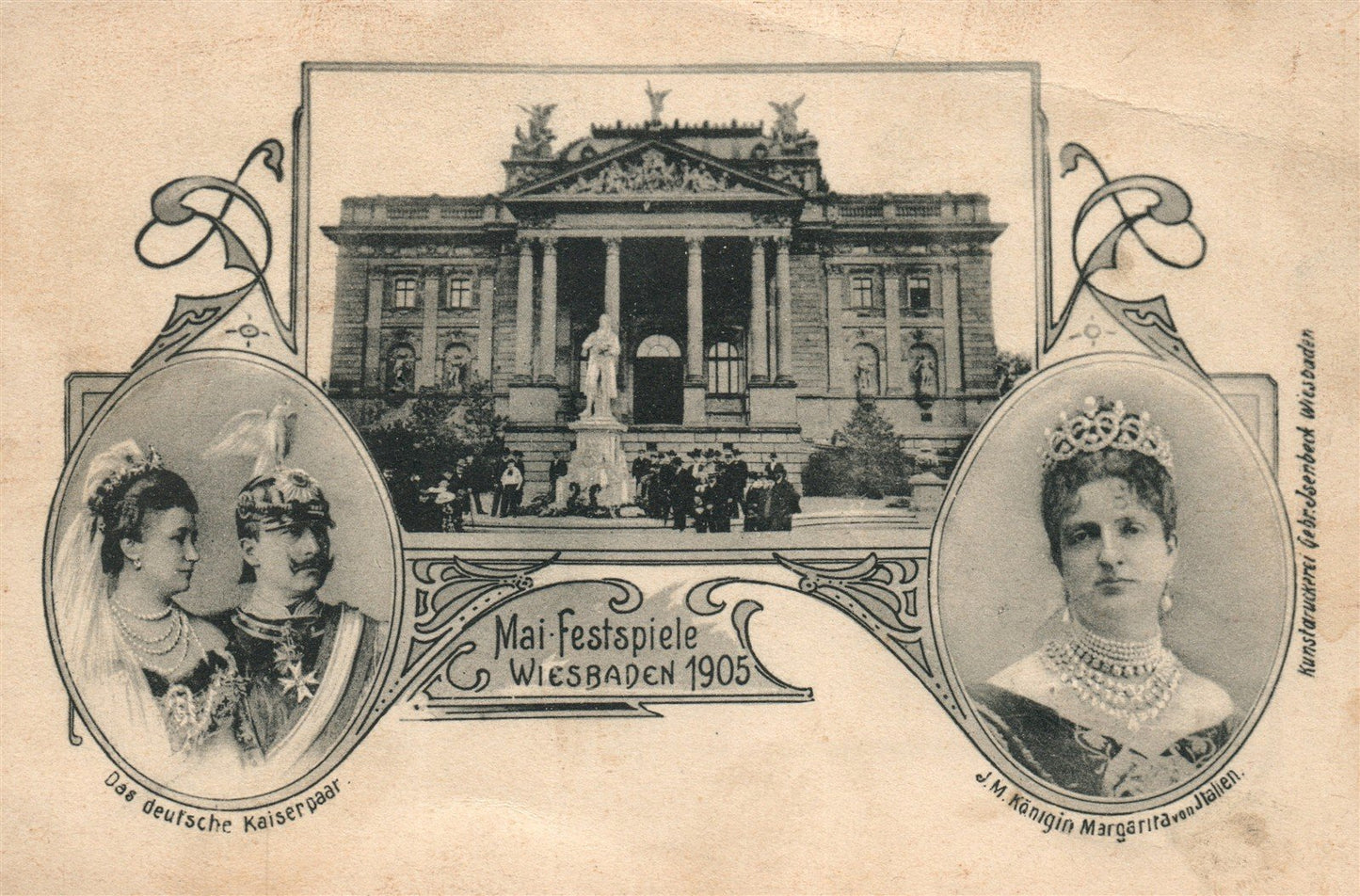 GERMAN IMPERIAL COUPLE & QUEEN MARGHERITA of ITALY ANTIQUE POSTCARD