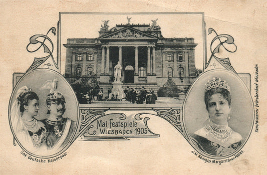 GERMAN IMPERIAL COUPLE & QUEEN MARGHERITA of ITALY ANTIQUE POSTCARD