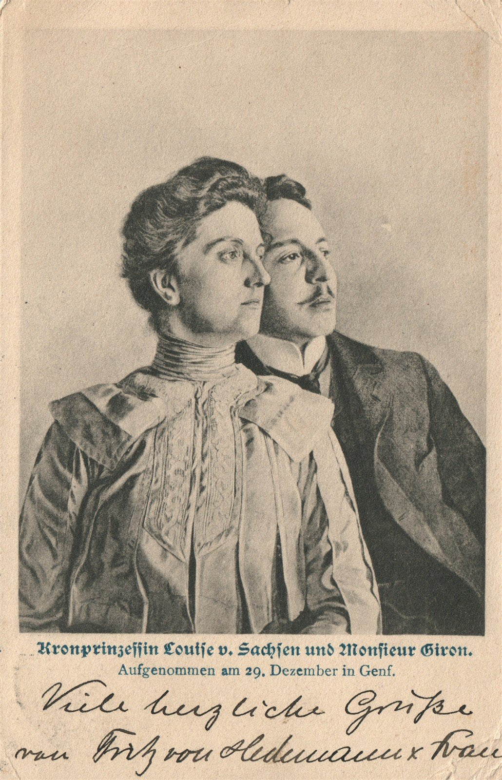 LOUISE of AUSTRIA PRINCESS of SAXONIA & HER TUROR ANDRE GIRON ANTIQUE POSTCARD