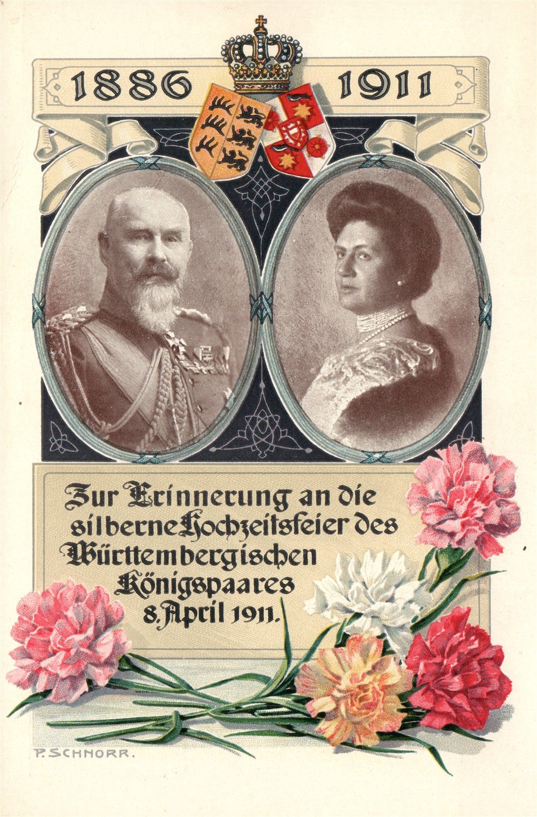 GERMANY KING WILHELM II & QUEEN CHARLOTTE WEDDING ANNIVERSARY ANTIQUE POSTCARD