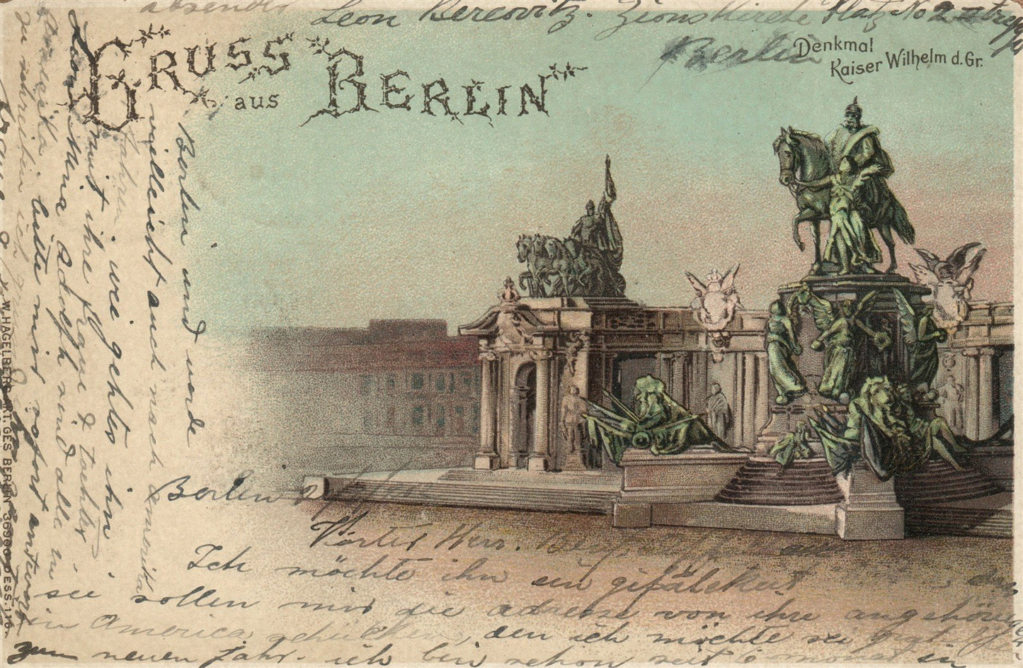 GERMANY BERLIN KAISER WILHELM MONUMENT ANTIQUE POSTCARD