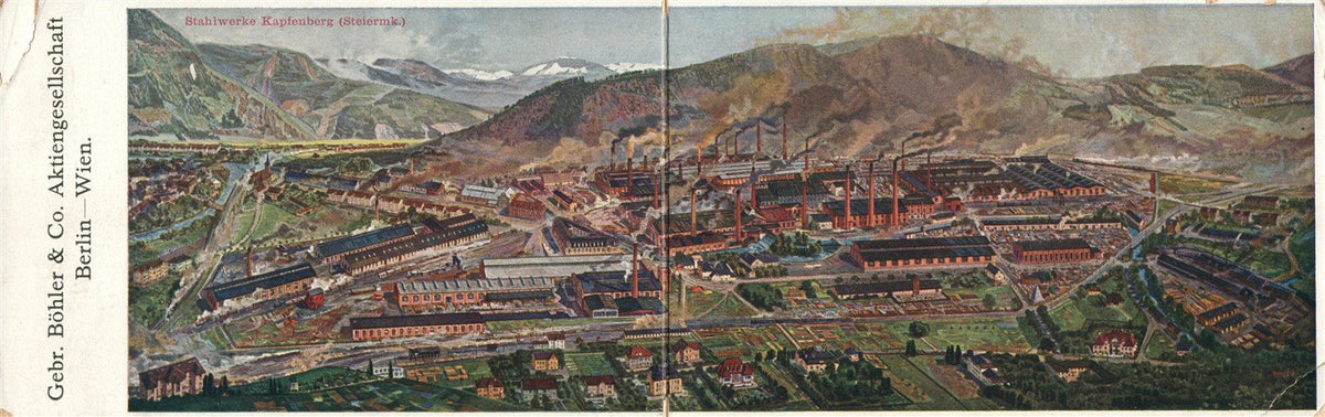 AUSTRIA KAPFENBERG STEELWORKS in STYRIA FOLDING DOUBLE ANTIQUE POSTCARD