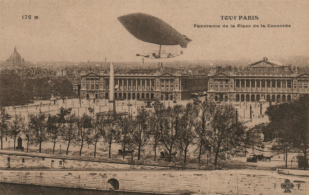 FRENCH ANTIQUE POSTCARD BALLOON IN PARIS SKY
