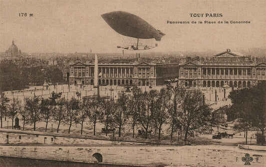 FRENCH ANTIQUE POSTCARD BALLOON IN PARIS SKY