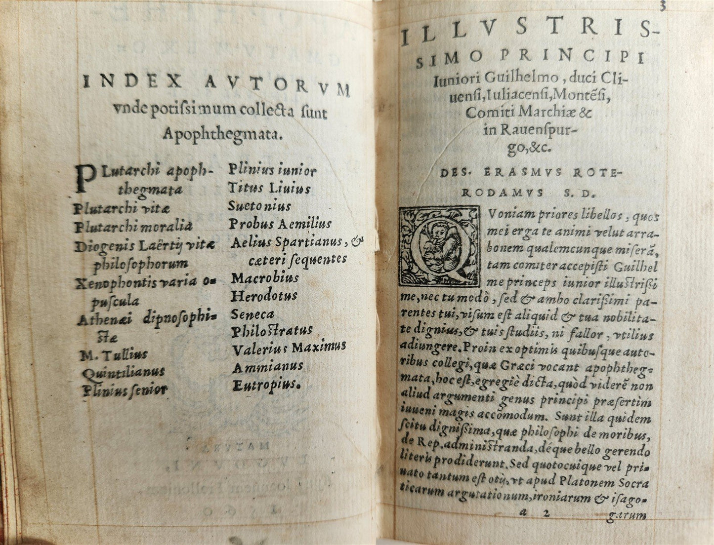 1560 APOPHTHEGMATA by ERASMUS antique 16th century