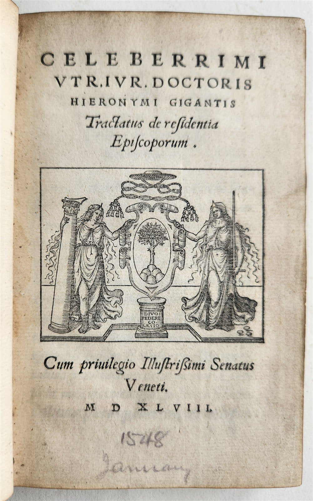 1548 TRACTATUS de RESIDENTIA EPISCOPORUM by HIERONYMI GIGANTIS antique 16th CENT