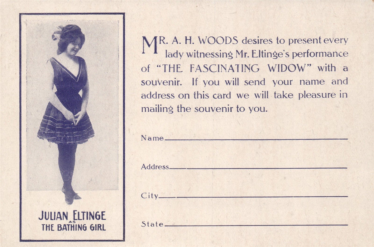 AMERICAN THEATRE A.H.WOODS PRODUCTIONS COMPANY ADVERTISING ANTIQUE POSTCARD