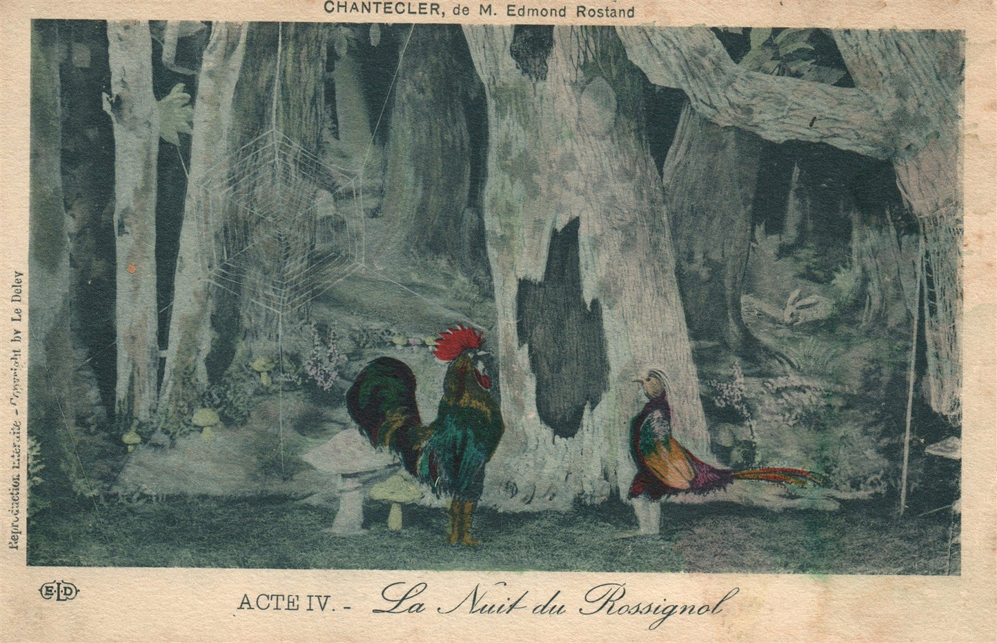 THEATRE PLAY CHANTECLER by EDMOND ROSTAND La Nuite du Rossignol ANTIQUE POSTCARD