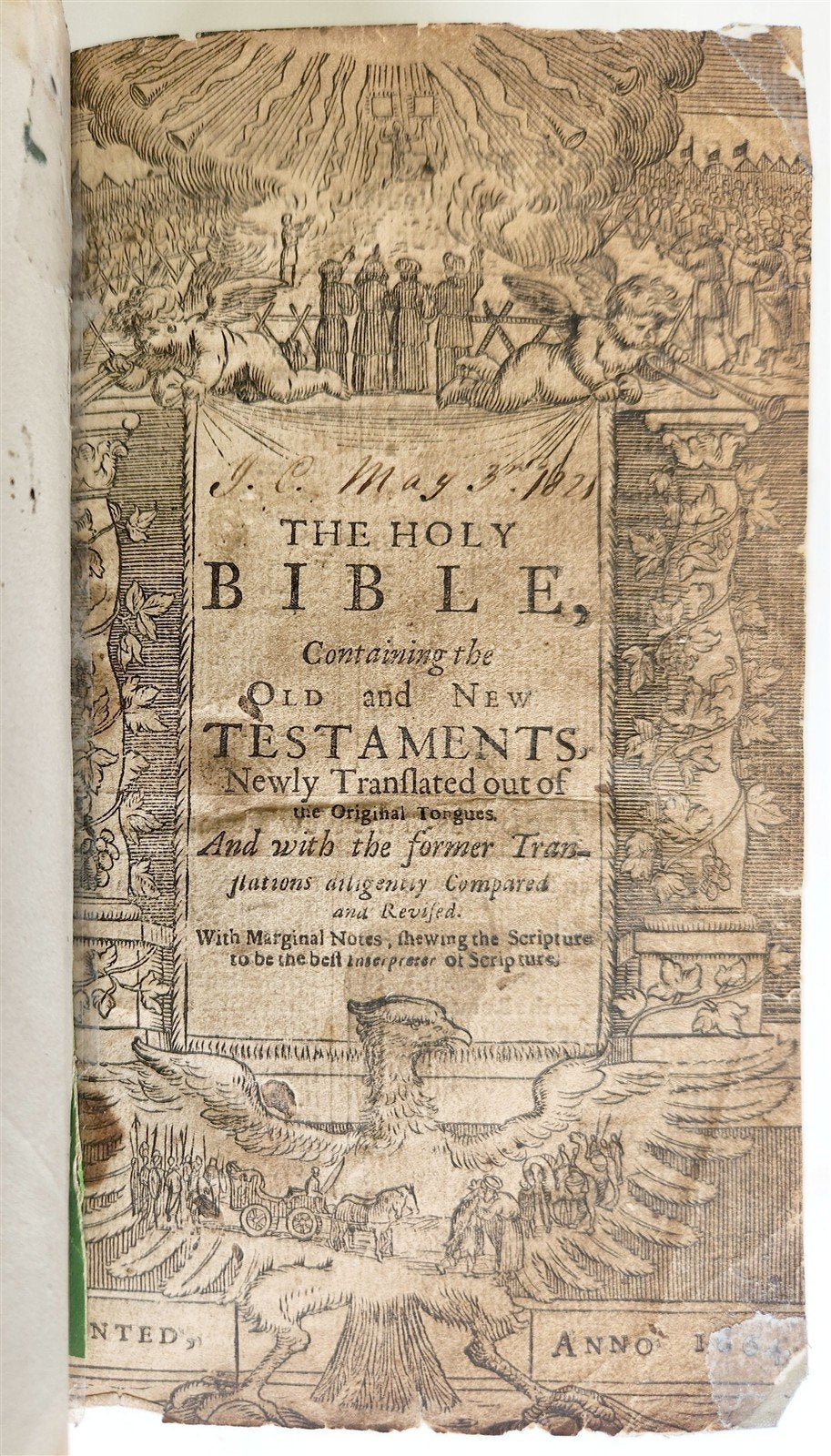 1664 BIBLE in ENGLISH antique RARE King James Version ORIGINAL BINDING w/CLASP