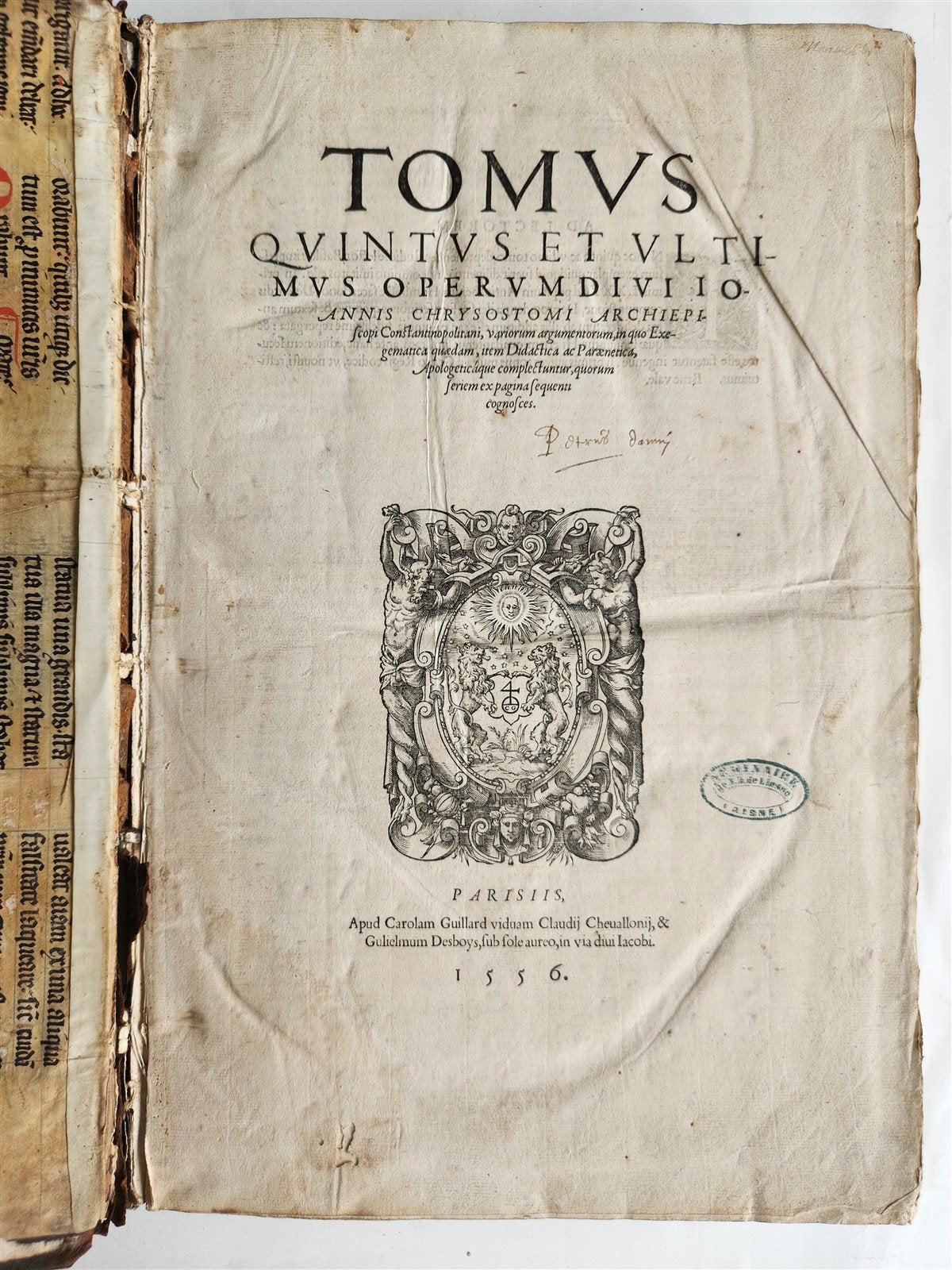 1556 John Chrysostom BIBLE COMMENTARIES antique WOMAN PRINTER 16th CENTURY FOLIO