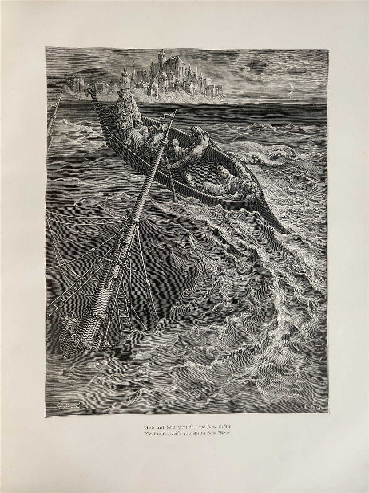 1877 DER ALTE MATROSE antique Illustrated GUSTAVE DORE Rime of Ancient Mariner