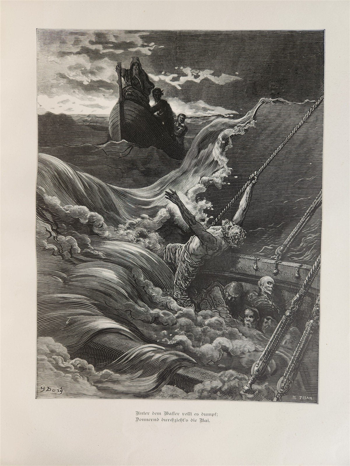 1877 DER ALTE MATROSE antique Illustrated GUSTAVE DORE Rime of Ancient Mariner