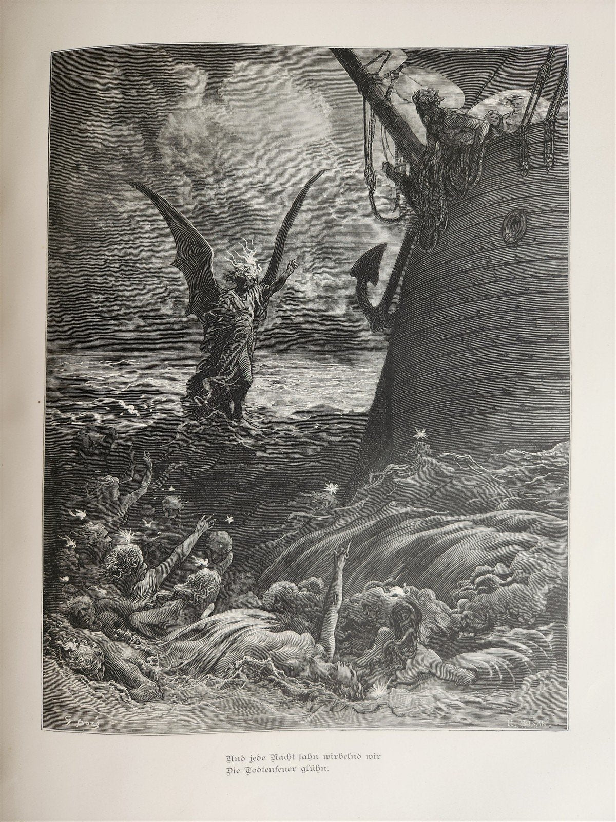 1877 DER ALTE MATROSE antique Illustrated GUSTAVE DORE Rime of Ancient Mariner
