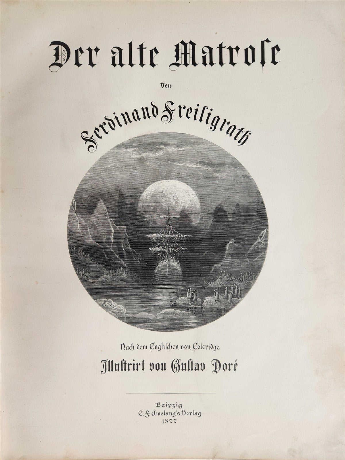 1877 DER ALTE MATROSE antique Illustrated GUSTAVE DORE Rime of Ancient Mariner