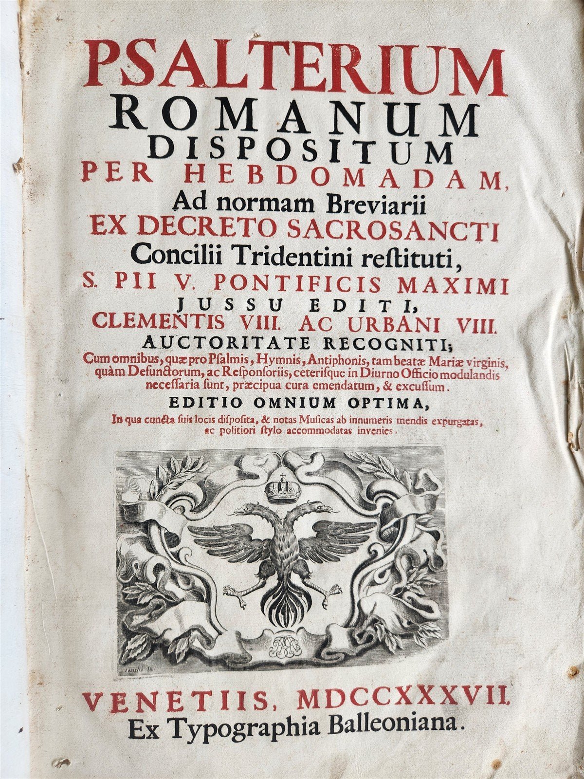 1737 MONUMENTAL Psalterium Romanum antique MASSIVE FOLIO w/ METAL DECORATIONS