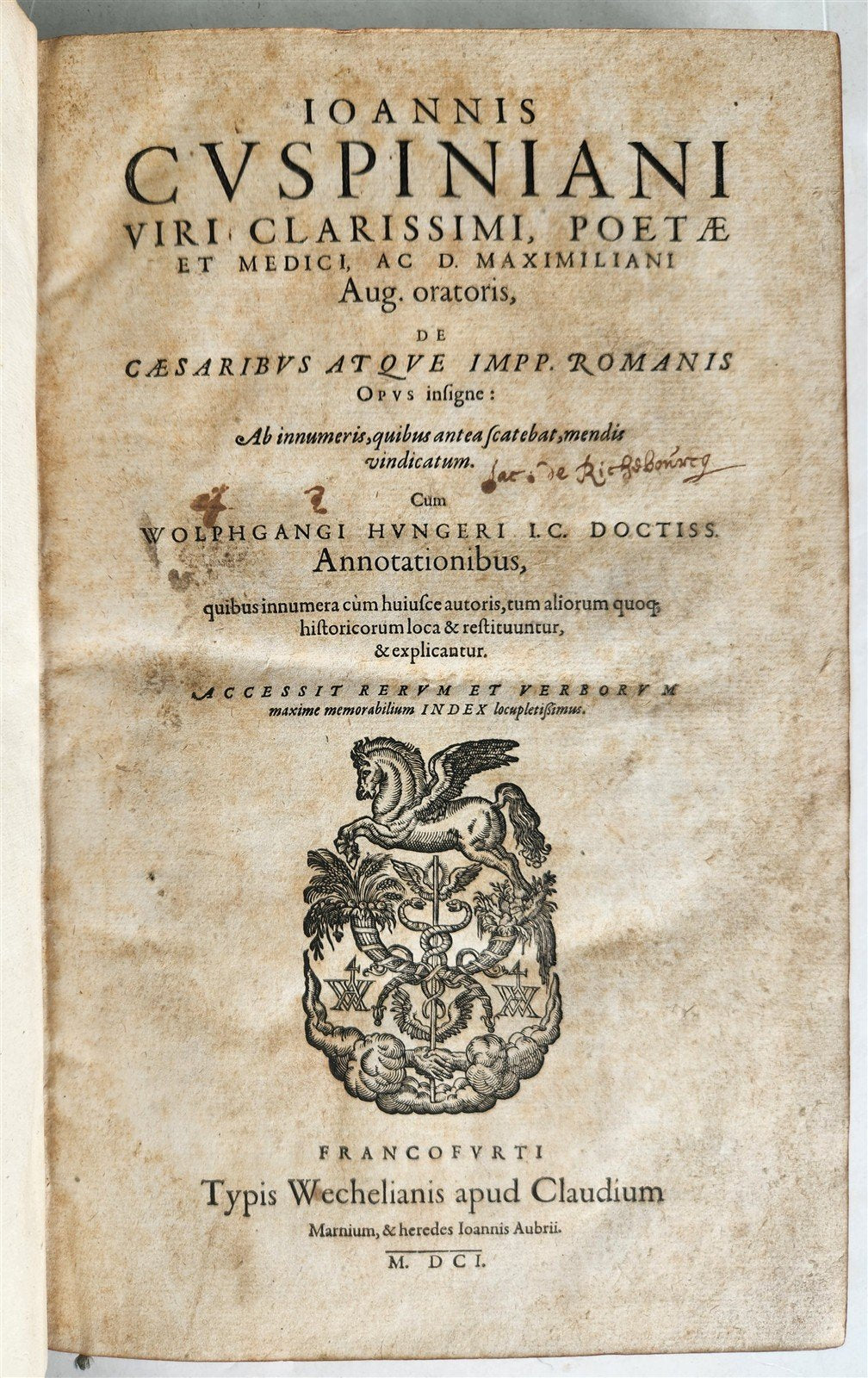 1601 ROMAN HISTORY by Johannes Cuspinianus antique FOLIO w/ GILT COAT of ARMS