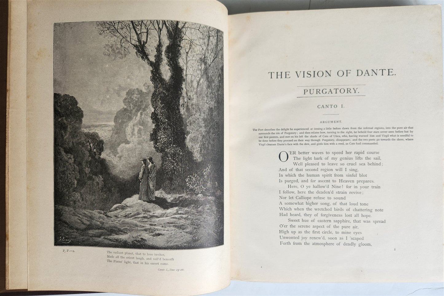 1880s DANTE'S PURGATORY and PARADISE ILLUSTRATED by GUSTAVE DORE antique FOLIO