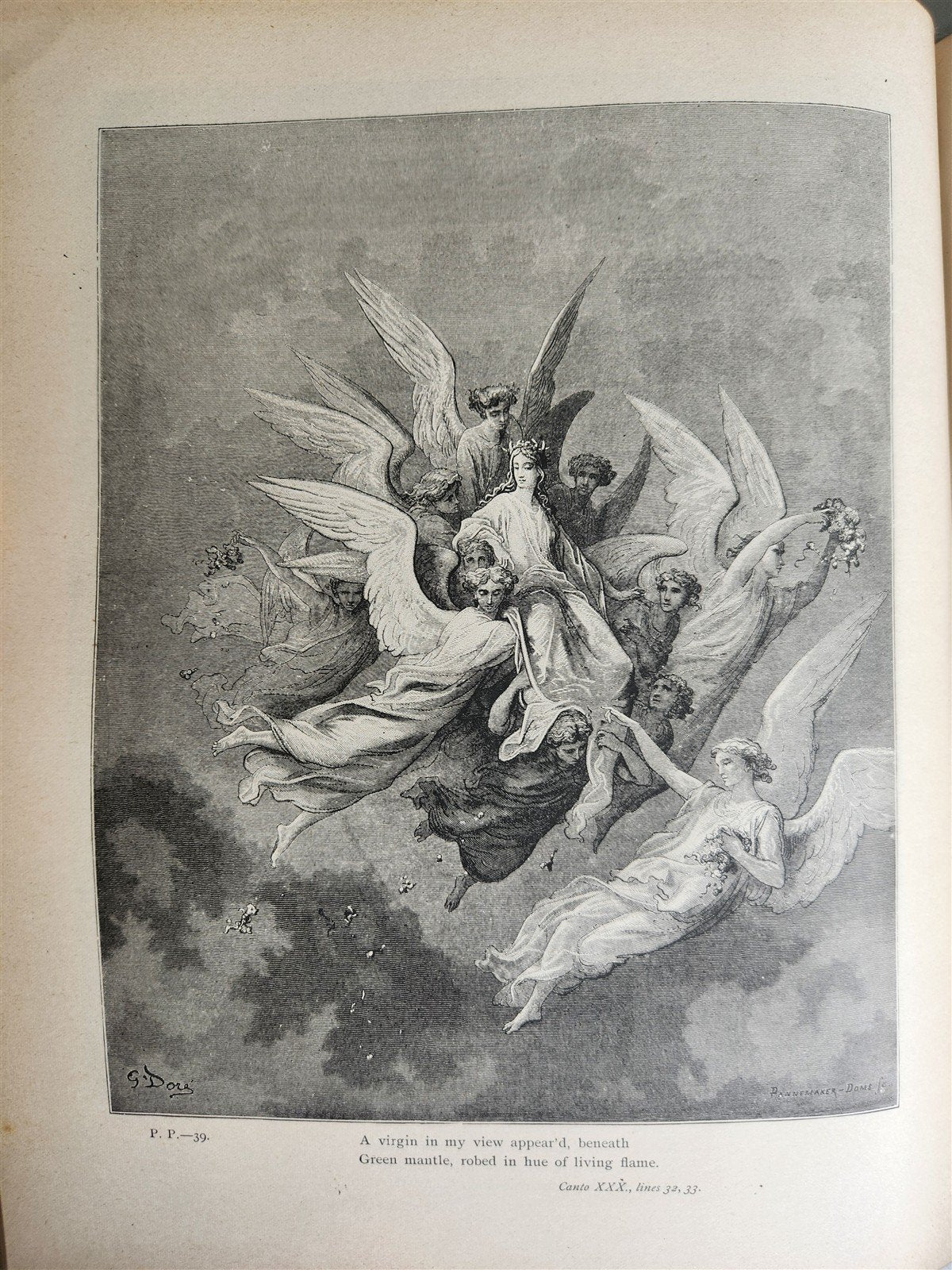 1880s DANTE'S PURGATORY and PARADISE ILLUSTRATED by GUSTAVE DORE antique FOLIO
