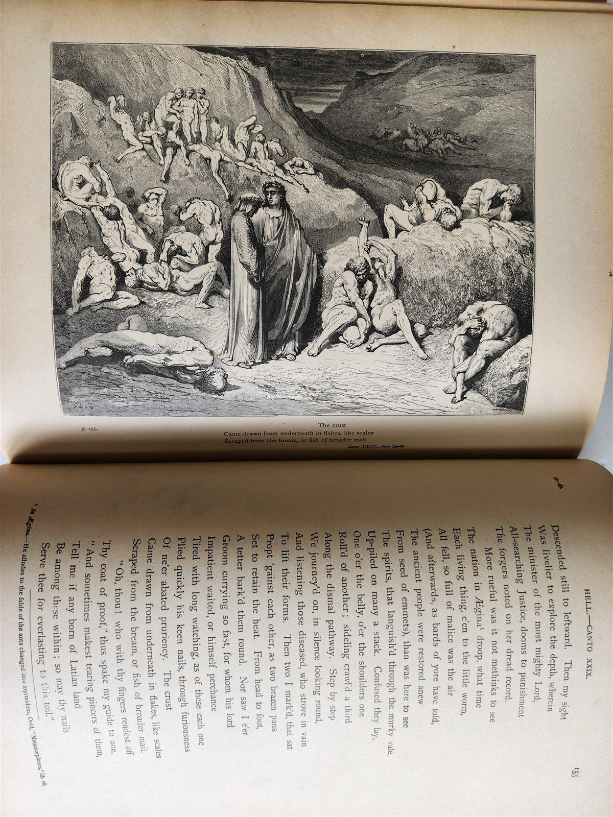 1880s DANTE'S INFERNO BEAUTIFULLY ILLUSTRATED by GUSTAVE DORE antique FOLIO