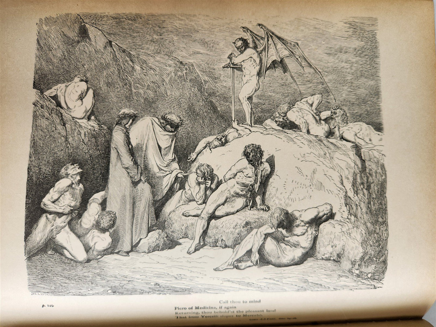 1880s DANTE'S INFERNO BEAUTIFULLY ILLUSTRATED by GUSTAVE DORE antique FOLIO