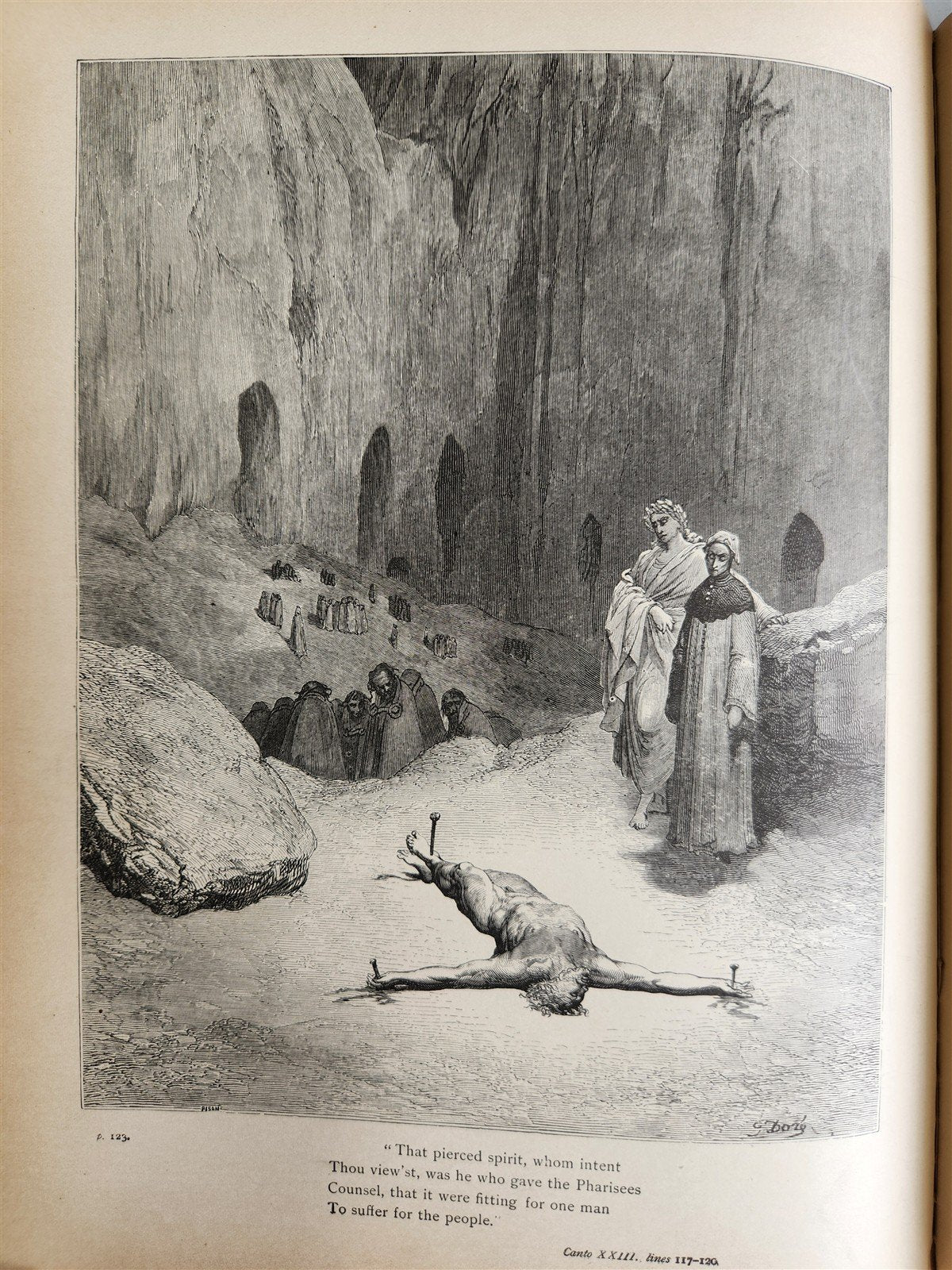 1880s DANTE'S INFERNO BEAUTIFULLY ILLUSTRATED by GUSTAVE DORE antique FOLIO